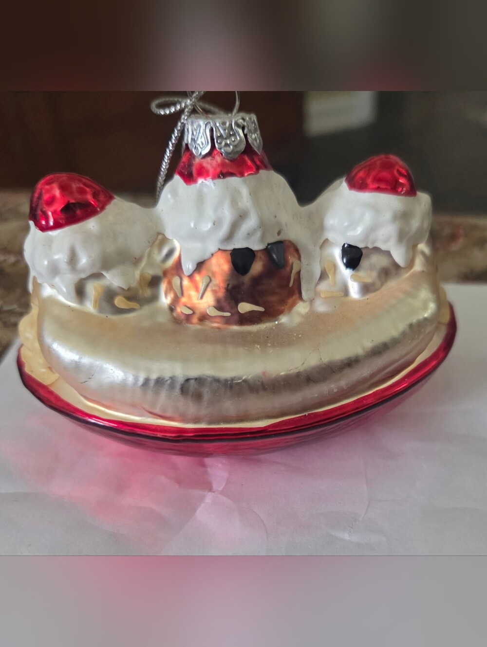 Vintage BLOWN GLASS BANANA SPLIT~ICE CREAM CHRISTMAS ORNAMENT 5.25 inch